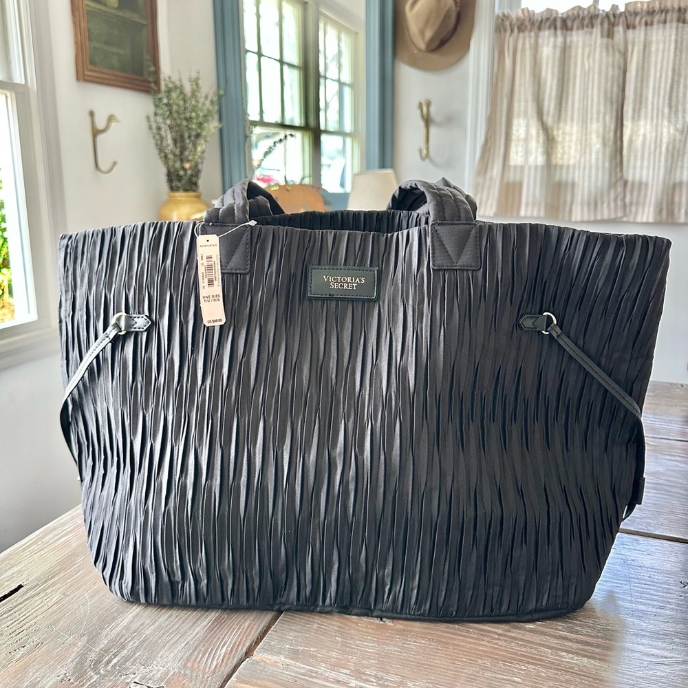 Victoria's Secret Textured Black Large Tote Bag, Weekender Travel